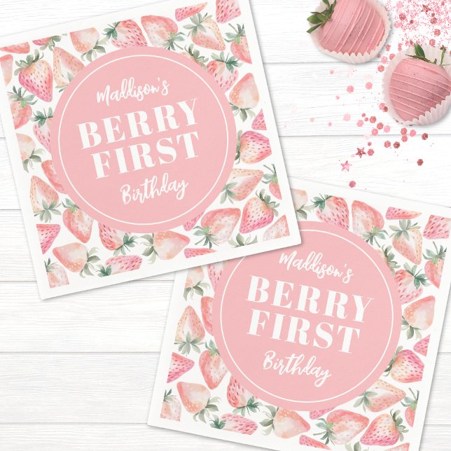 Strawberry Berry First 1st Birthday Party Napkins (Strawberry Berry First 1st Birthday Party Napkins)