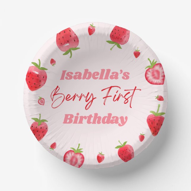 Strawberry Berry First 1st Birthday Party Paper Bowls (Front)