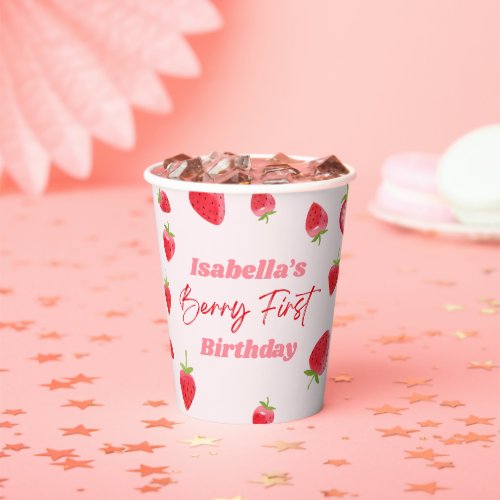 Strawberry Berry First 1st Birthday Party Paper Cups