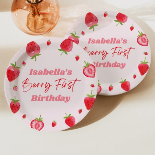 Strawberry Berry First 1st Birthday Party Paper Plates