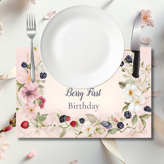  Strawberry Berry First 1st Birthday Party  Placemat (Creator Uploaded)