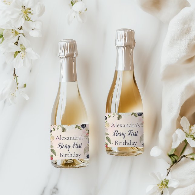  Strawberry Berry First 1st Birthday Party  Sparkling Wine Label (Creator Uploaded)