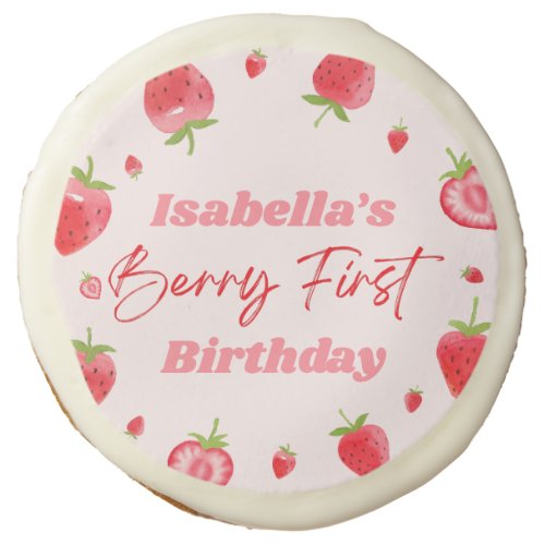 Strawberry Berry First 1st Birthday Party Sugar Cookie