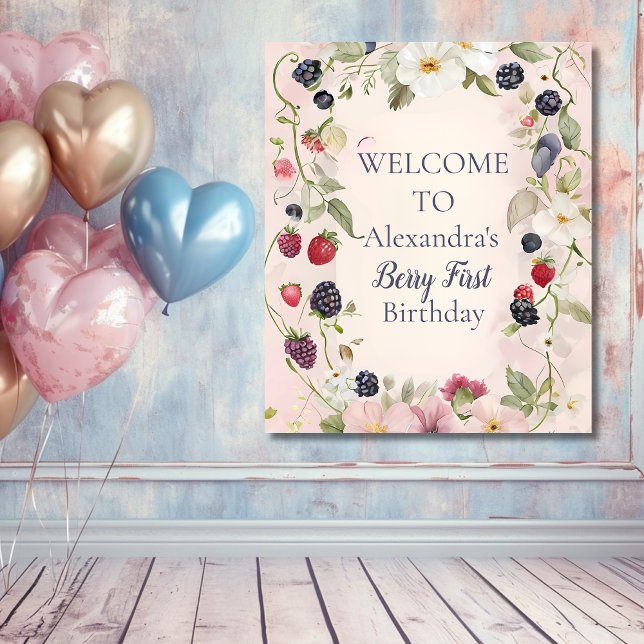  Strawberry Berry First 1st Birthday Party  Tapestry (Creator Uploaded)