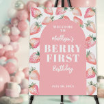 Strawberry Berry First 1st Birthday Party Welcome Foam Board<br><div class="desc">A cute and girly Berry First 1st birthday welcome sign featuring watercolor pink strawberries with green leaves. The design showcases Welcome to [Kid’s Name]’s BERRY FIRST Birthday in a mix of white handwritten script typography, a bold serif font, and a simple font on a blush pink arch. The date is...</div>