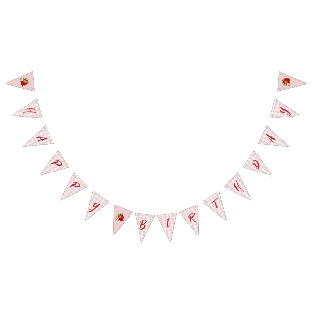 Strawberry Berry First 1st Birthday Pink Gingham Bunting Flags (All)