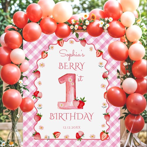 Strawberry Berry First 1st Birthday Wavy Tapestry