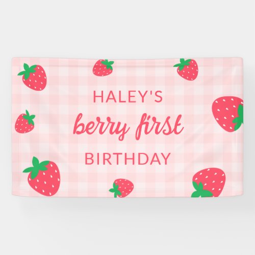 Strawberry Berry First 1st Cute Baby Pink Birthday Banner