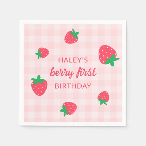 Strawberry Berry First 1st Cute Baby Pink Birthday Napkins
