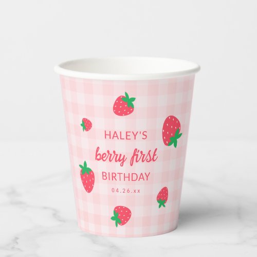 Strawberry Berry First 1st Cute Baby Pink Birthday Paper Cups
