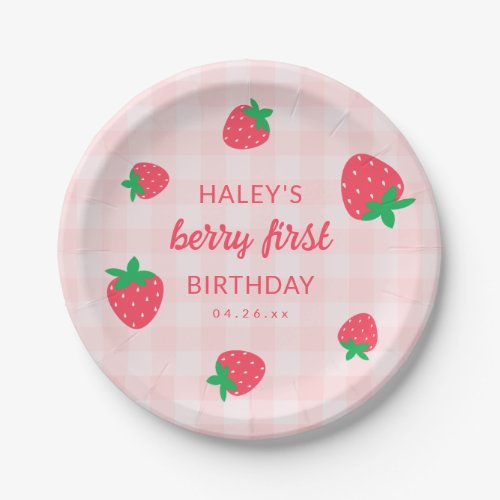 Strawberry Berry First 1st Cute Baby Pink Birthday Paper Plates