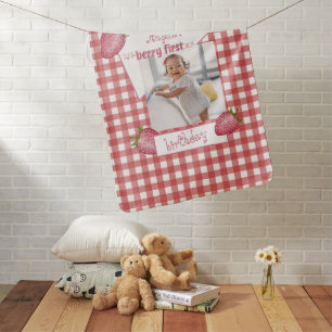 Strawberry Berry First Birthday Baby Blanket