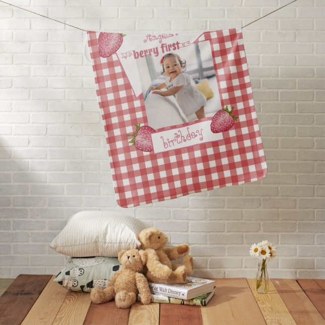 Strawberry Berry First Birthday Baby Blanket (In Situ)