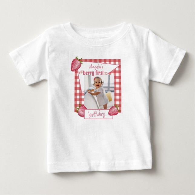 Strawberry Berry First Birthday Baby T-Shirt (Front)