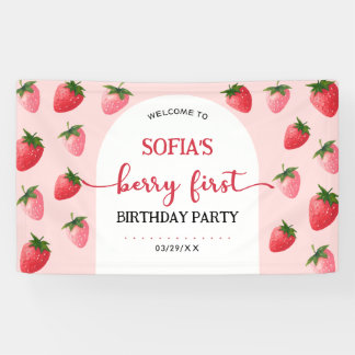 Strawberry Berry First Birthday Banner