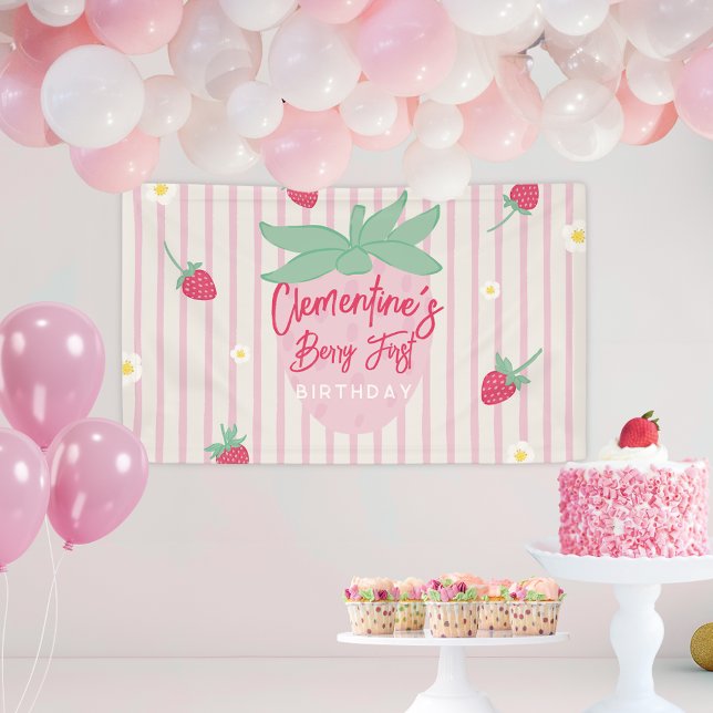 Strawberry Berry First Birthday Banner (Creator Uploaded)