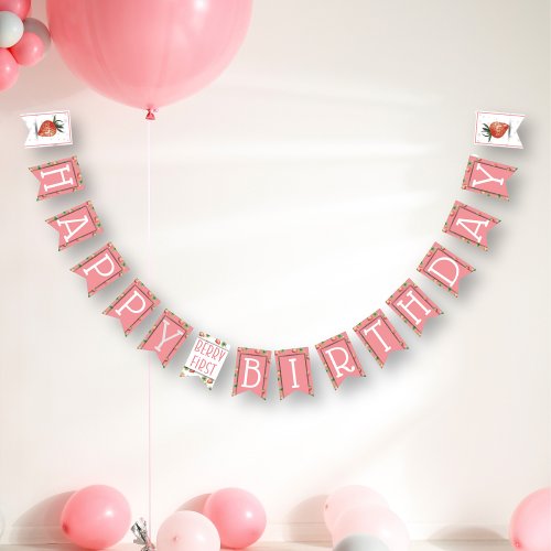 Strawberry Berry First Birthday  Bunting Flags