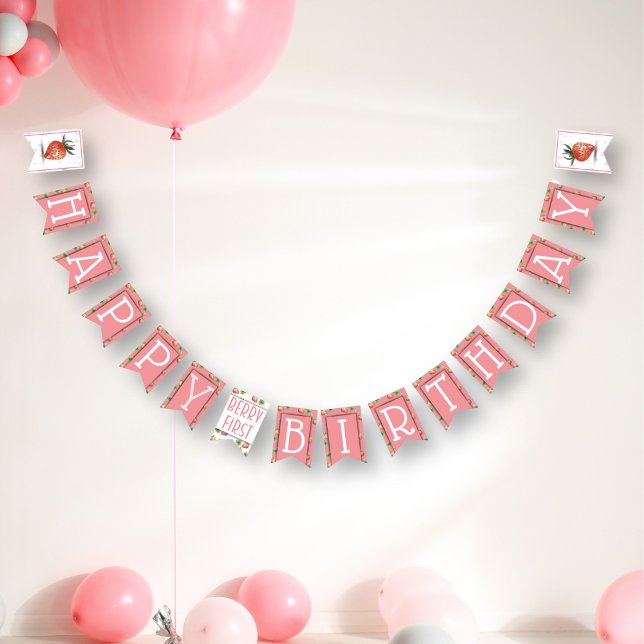 Strawberry Berry First Birthday  Bunting Flags (Creator Uploaded)