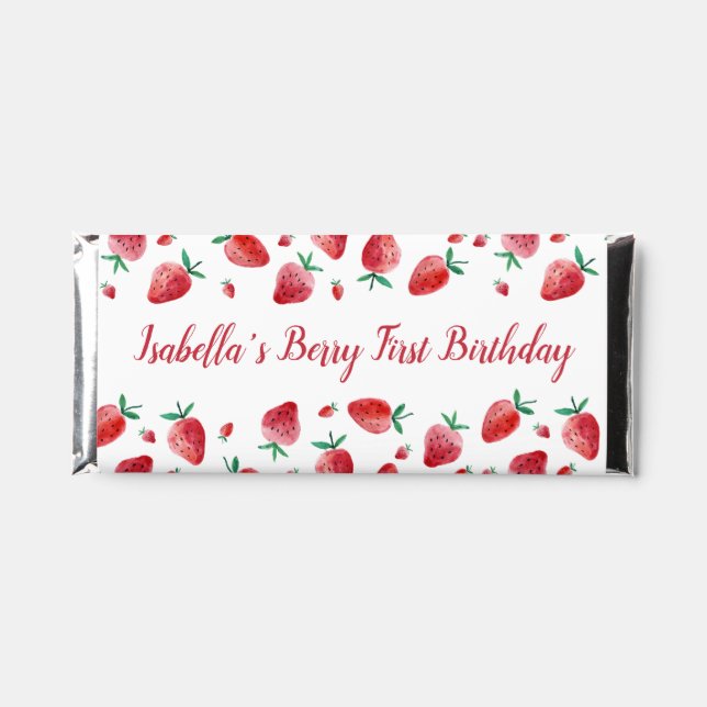 Strawberry Berry First Birthday Candy Bar Wrapper (Front)