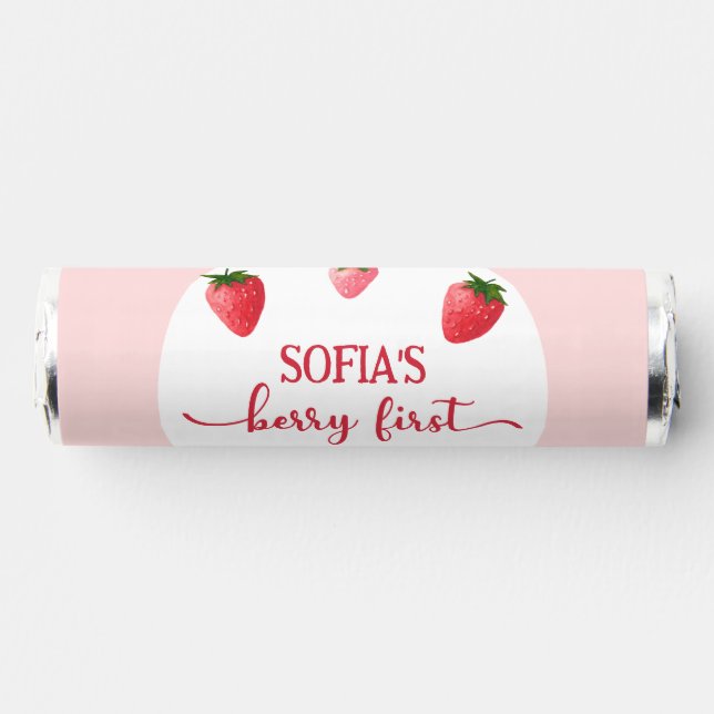 Strawberry Berry First Birthday Candy Favor (Front)
