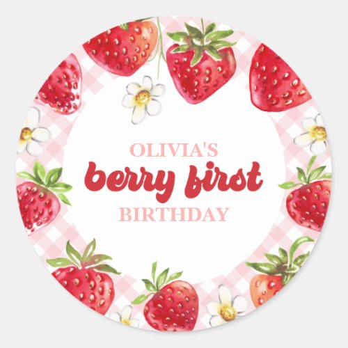 Strawberry Berry First Birthday Classic Round Sticker