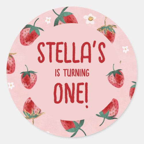 Strawberry Berry First birthday Classic Round Sticker