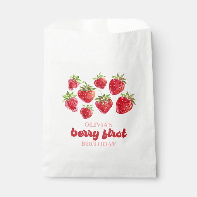 Strawberry Berry First Birthday Favor Bag (Front)