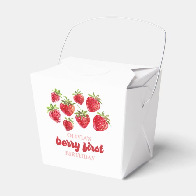 Strawberry Berry First Birthday Favor Boxes (Front Side)