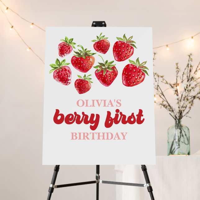 Strawberry Berry First Birthday Foam Board (In Situ (Stand))