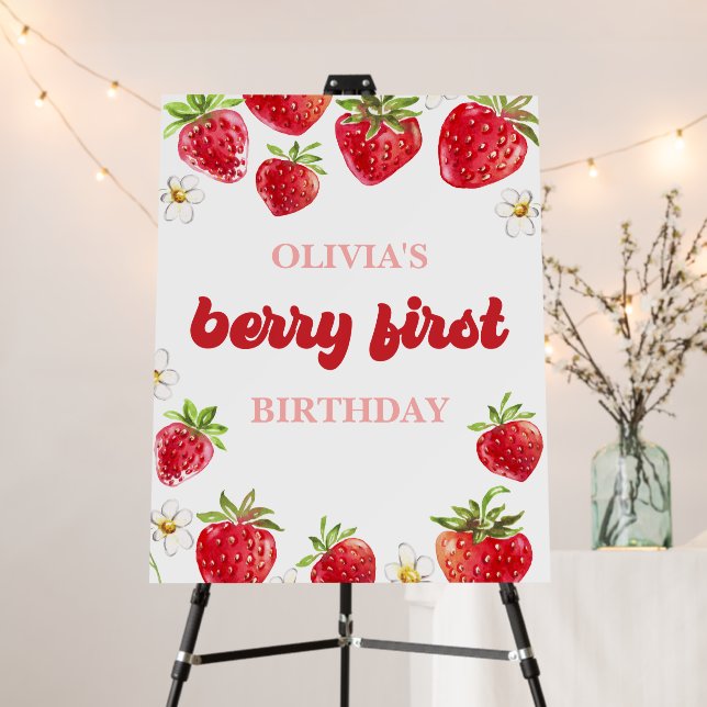 Strawberry Berry First Birthday Foam Board (In Situ (Stand))