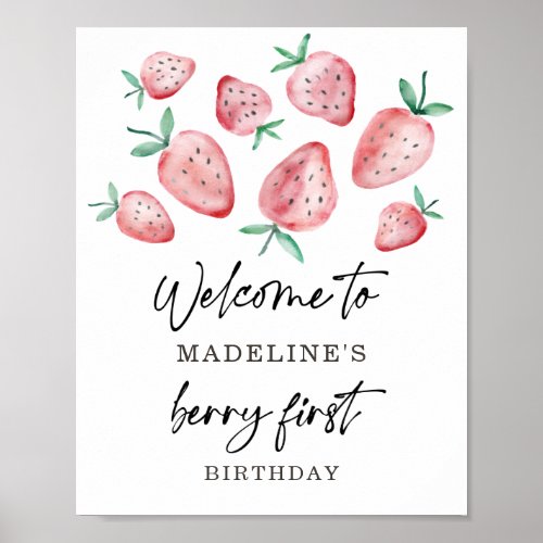 Strawberry Berry First Birthday Girl Sweet Welcome Poster