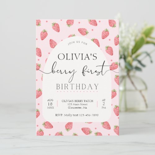 Strawberry Berry First Birthday Invitation