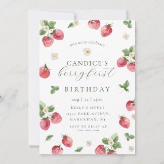 Strawberry berry first birthday invitation
