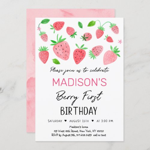 Strawberry Berry First Birthday Invitation