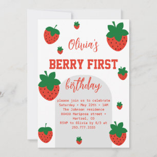 Strawberry Berry First Birthday Invitation
