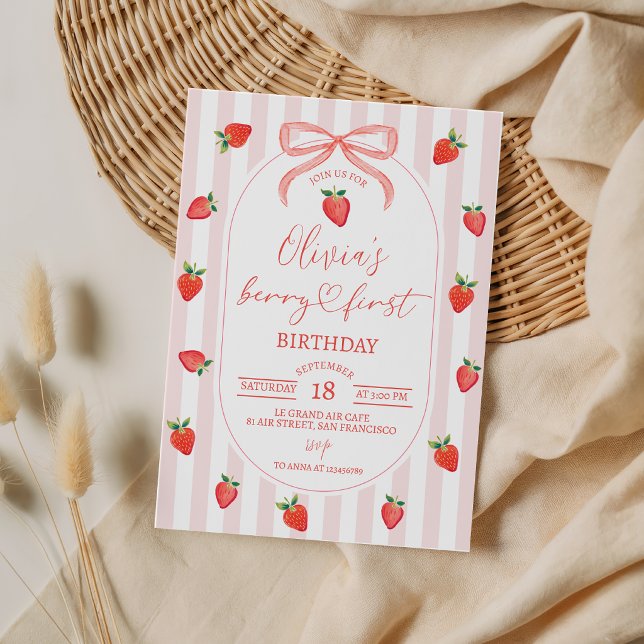 Strawberry Berry First Birthday Invitation (Creator Uploaded)