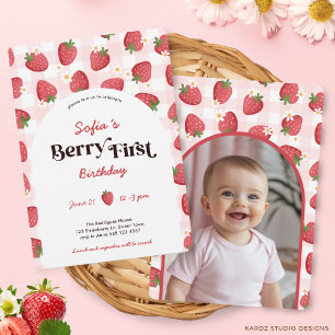 Strawberry Berry First Birthday Invitation