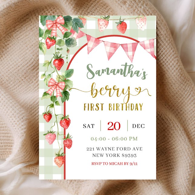 Strawberry Berry First Birthday Invitation (Creator Uploaded)