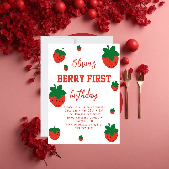Strawberry Berry First Birthday Invitation (Creator Uploaded)