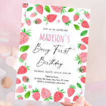 Strawberry Berry First Birthday Invitation