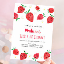 Strawberry Berry First Birthday Invitation