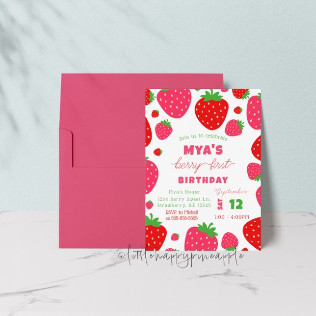 Strawberry Berry First Birthday Invitation (Creator Uploaded)