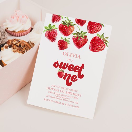 Strawberry Berry First Birthday Invitation