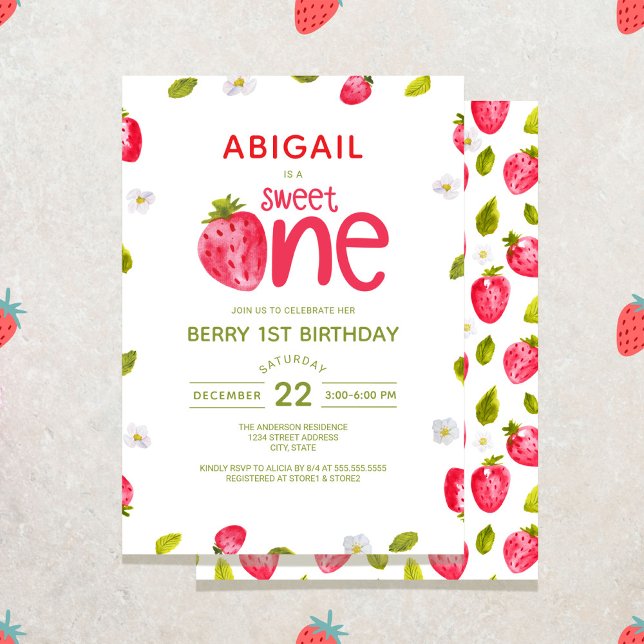 Strawberry Berry First Birthday Invitation (Creator Uploaded)
