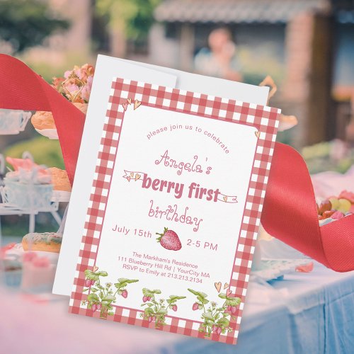 Strawberry Berry First Birthday Invitation