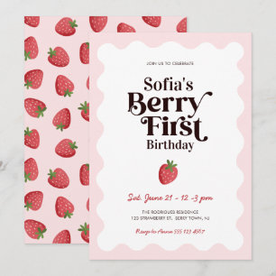 Strawberry Berry First Birthday Invitation