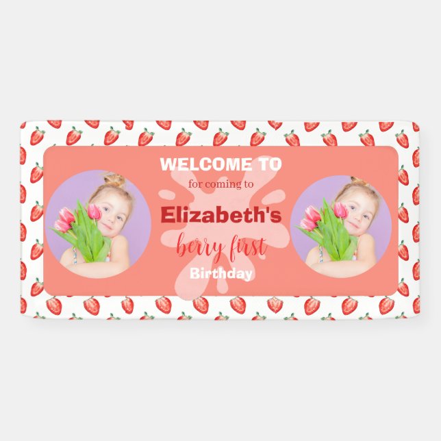 Strawberry Berry First Birthday Invitation Banner (Horizontal)