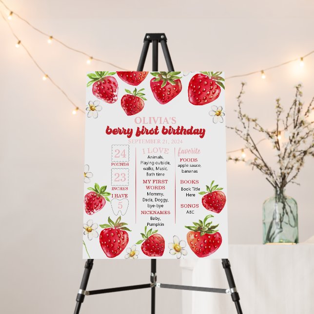 Strawberry Berry First Birthday Milestone Foam Board (In Situ (Stand))