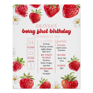 Strawberry Berry First Birthday Milestone Poster