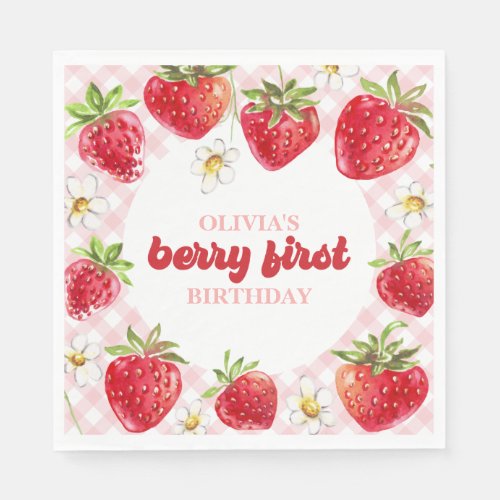 Strawberry Berry First Birthday Napkins